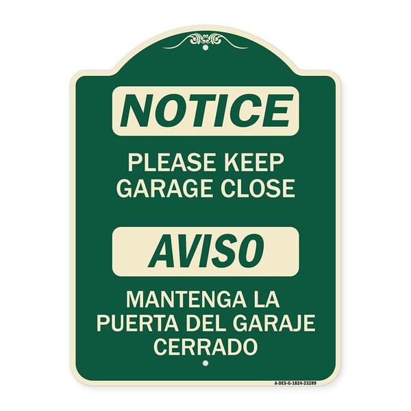 Please Keep Garage Closed Mantenga La Puerta Del Garaje Cerrado Alum Sign, 24" x 18", G-1824-23289